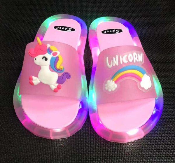 childrens boys girls slippers cartoon animals prints shoes lighted fashion cute shoes bathroom kids toddler slippers flat heels l230518